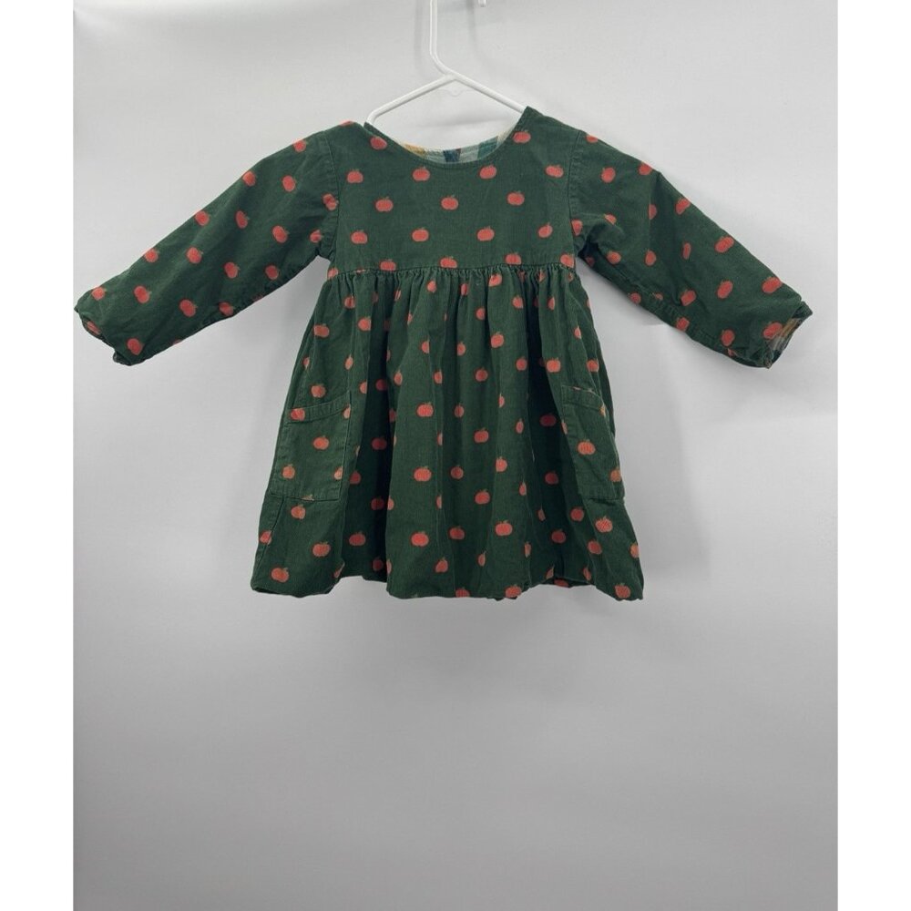 Little Green Radicals 2-3y Toddler Corduroy Reversible Dress Snap Apples Organic